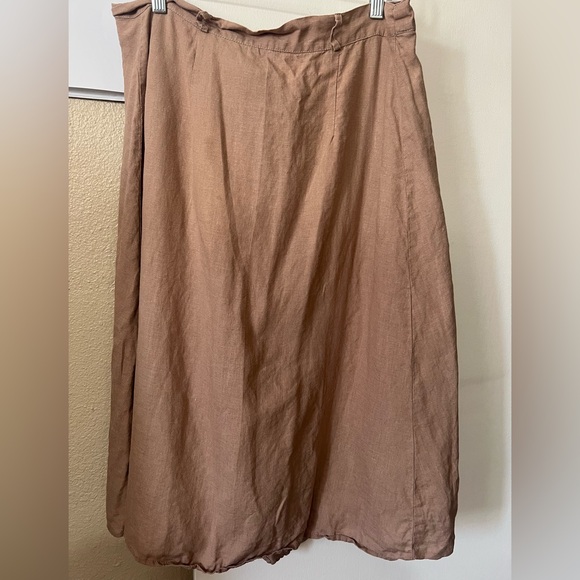 Len.Ok 100% Linen Brown Wrap Skirt Size S BohoChic Classic Minimalist Cottage - Picture 2 of 5